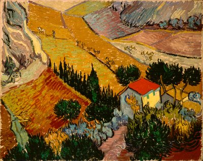 Landschap met huis en ploeger door Vincent van Gogh